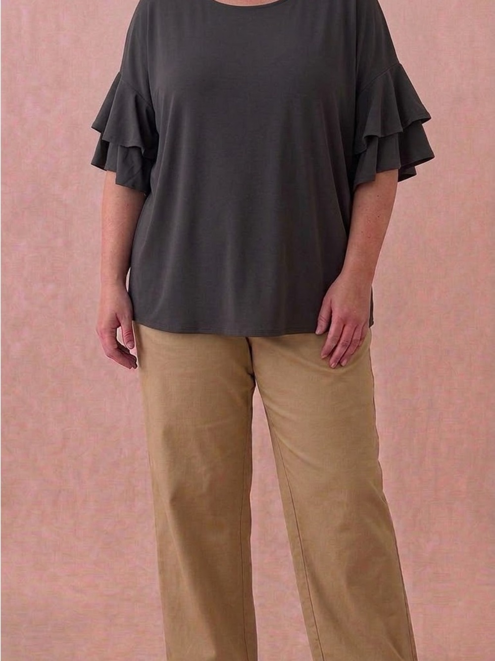 Women’s Dark Gray Ruffle Sleeve Top